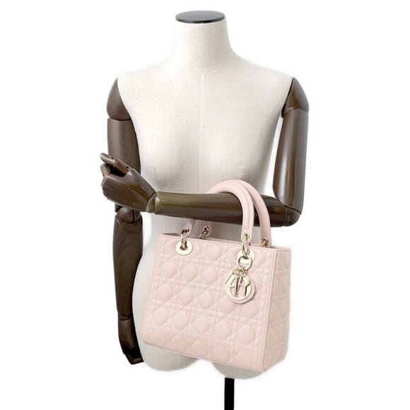 Dior Lady Dior Canage Size Medium Lambskin Powder Pink M0565ONGE_M413 - Picture 4 of 16